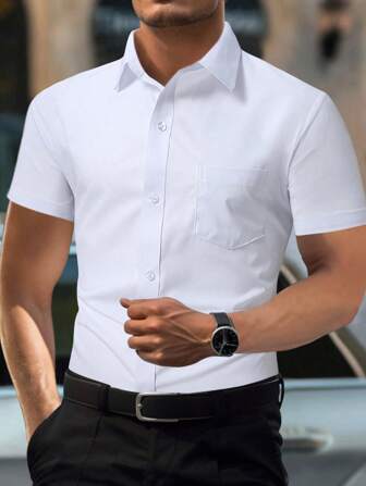 Manfinity Mode Men's Casual Short Sleeve Business Shirt, Minimalist Style For Daily Wear