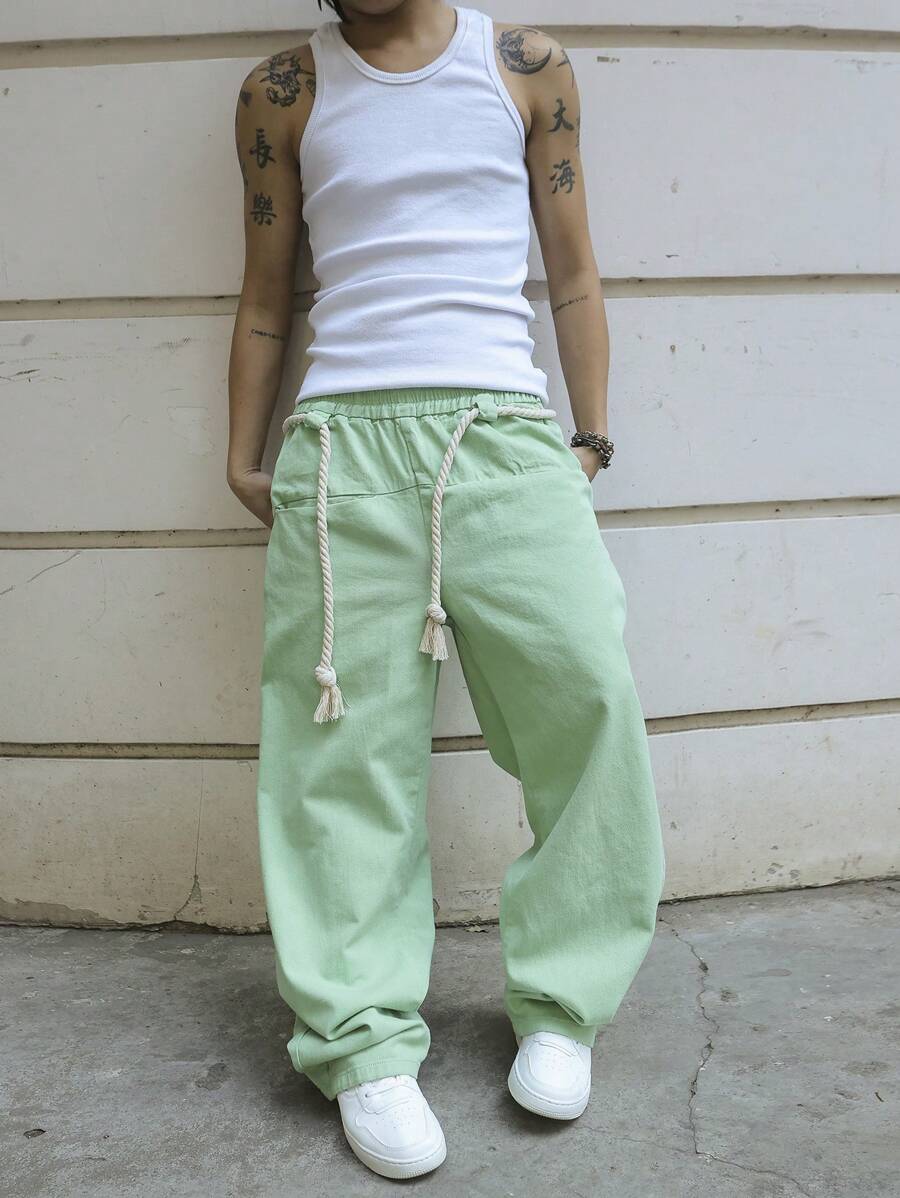 Manfinity EMRG Men's Loose Wide Leg Versatile Casual Jeans - Green - View 1