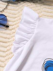 SHEIN Conjunto de 2 piezas de top de manga corta con estampado de corazón y pantalones para niñas preadolescentes - Azul - Ver 5