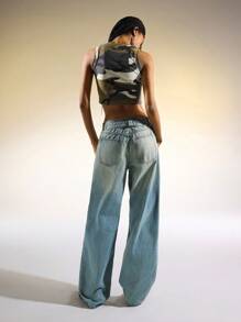 Easelle Jeans rectos de tiro bajo, holgados y de uso versátil para mujer