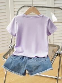 GARFIELD X SHEIN Young Girl Casual Cartoon Cat Print Short Sleeve T-Shirt, Suitable For Summer