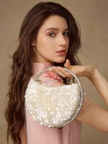 MOTF PREMIUM FASHIONABLE SEQUIN TOP HANDLE BAG - White - View 2