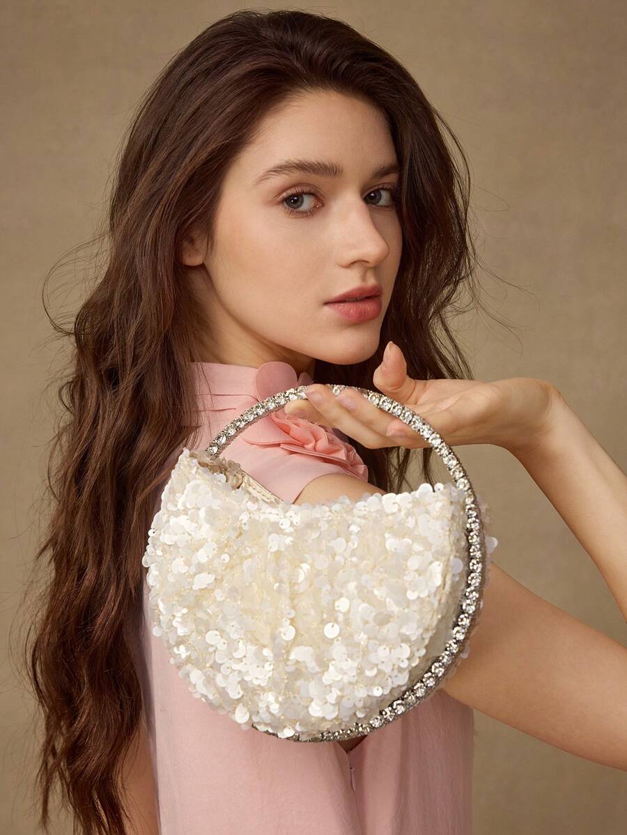 MOTF PREMIUM FASHIONABLE SEQUIN TOP HANDLE BAG - White - View 2