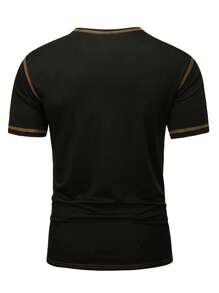 Manfinity Homme Men's Contrast Button-Up Short Sleeve Casual T-Shirt - Multicolor - View 2