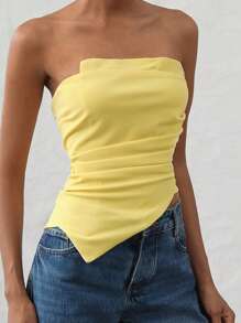 Aveloria Modichic 女士不对称下摆褶饰胸围贴身腰部吊带背心上衣 - 黃色 - 查看 2