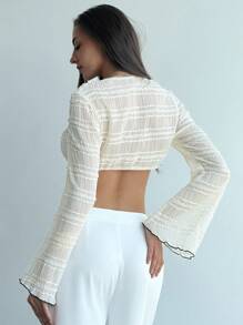 Aloruh Women's Spring/Summer Sleeveless Cropped Textured Fabric Scoop Neck Blouse, Apricot Color - Apricot - View 3