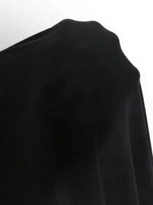 SHEIN EZwear فستان ميش طباعة الزهور مع حافة منحرفة مقاس كبير - الأسود - مشاهدة 6