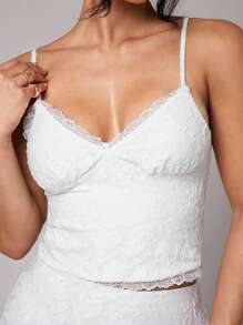 Silquee 2 件套：纯色长裙 + 蕾丝吊带背心，浪漫度假装，适合春季、夏季、情人节约会，适合海滩度假 - 白色 - 查看 3