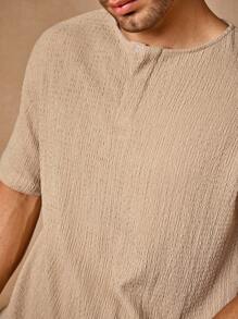 Manfinity VCAY 2pcs/Set Men's Knit Fitted Crew Neck Casual T-Shirt Set, Suitable For Summer - Apricot - View 6