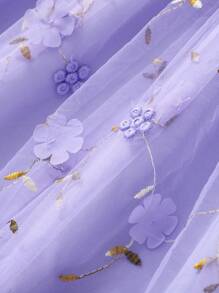 Sparklyn Tween Girl 花卉印花网眼优雅吊带连衣裙 - 紫色 - 查看 4