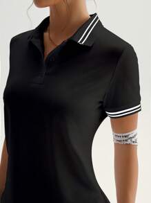 Dewbera Women's Casual Striped Patchwork Short Sleeve Sports Polo Shirt, Summer