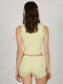 COUREZ Ensemble top en dentelle col en coup et short micro Tenue d'été 2 pièces Femmes Vintage Y2K