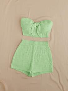 Soleia 绑带紧身胸衣上衣和高腰短裤两件套 - 綠色 - 查看 3