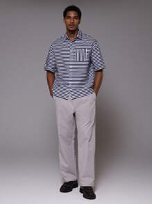 Musero Striped Button Through Oversized Woven Shirt Spring Summer - Blue and White - View 5