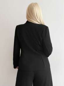 SHEIN SXY 加大码女式性感深 V 领褶皱拉链腰垫肩部 Siren 办公室时尚西装外套，适合日常穿着、通勤、商务、狂欢派对、海滩度假、约会之夜、生日、单身派对、俱乐部、休闲、购物、街头装、外出、增强身材、修饰体形、收腹 - 黑色 - 查看 2