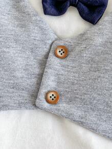 Loomiva Baby Boy Bowknot Contrast Color Patchwork Lapel Short Sleeve Bodysuit - White - View 3
