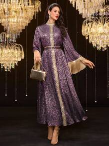 Al Najma 女士阿拉伯连衣裙，适合夏季，端庄 - 紫色 - 查看 4