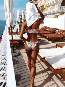 SHEIN Swim 2 件套复古花卉装饰抹胸可爱泳装套装