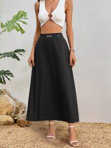 SHEIN Clasi Women Solid Color Skirt, Minimalist & Fashionable, Suitable For Summer - Black - View 3