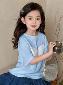 DAZY 夏季小女孩小圆领针织短袖蝴蝶印花T恤