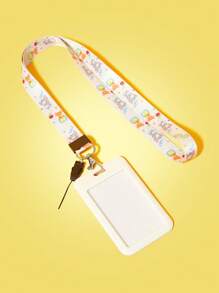 TOM & JERRY X SHEIN 白色快乐奶酪日口号和卡通图案挂绳卡夹 - 白色 - 查看 3