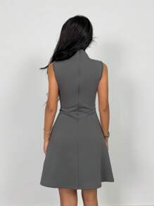 Coolane Kids Tween Girls Spring/Summer High Neck Cinched Waist A-Line Dress - Grey - View 2