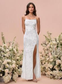 Glamine Women's Crystal Embellished Waist Fitted Long Dress Maxi Women Outfit
