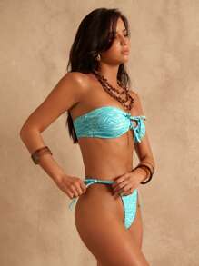 SHEIN Swim Women's Random Printed Bikini Top And Bottom Swimwear Set, For Summer Beach Vacation