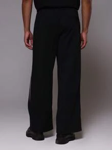 Musero Pantalón de chándal de pierna ancha con parche de marca, cintura elástica con cordón, para el armario de primavera y verano - Negro - Ver 4