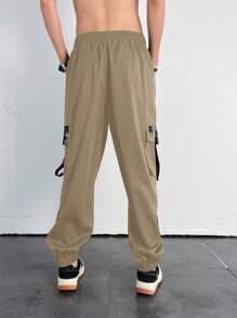 Manfinity Roghcode Loose Men's Chain Detail Flap Pocket Side Cargo Pants - Khaki - View 2