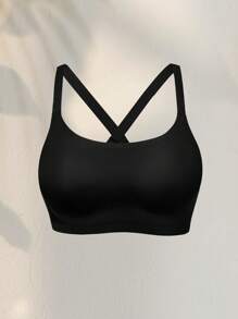 1pc Seamless Letter Print Backless Criss-Cross Strap Wireless Bra For Women - Black - View 7