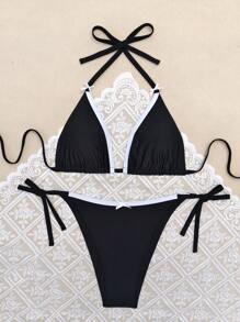 SHEIN 2 sztuki/zestaw Plus Size Women Kontrastowy kolor Zestaw strojów kąpielowych na plażę/basen