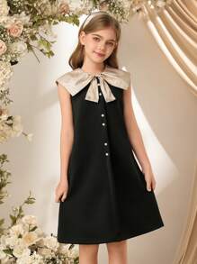 SHEIN Youth Girl Commuting & Casual Bow Collar Design A-Line Dress