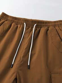 Claim Dot Shorts décontractés amples à poches cargo avec cordon de serrage à la taille pour hommes - Marron - Voir 4