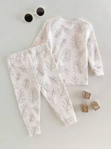 Loomiva Conjunto de pijama de 2 piezas para bebé niño con camiseta de manga larga de cuello redondo suave con estampado floral disperso y pantalón largo con cintura elástica