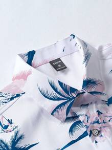 Manfinity RSRT Men's Palm Tree Print Casual Short Sleeve Shirt Tropical Shirt Men Beach Shirt For Men Men Beach Shirts Tropical Shirts For Men Summer Shirts For Men - Multicolor - View 4