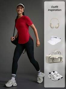 POWERISTA Powerista Women's Solid Color Round Neck Short Sleeve Casual Exercise Fitness T-Shirt