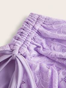 SHEIN Tall CURVE Plus Size Women Ultra Low Waist Lace & Mesh Double Layer Pleated Skirt Valentine's Day - Purple - View 3