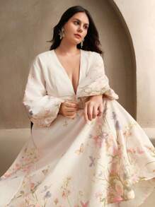 Anewsta Vestido largo elegante y vintage con estampado floral francés y cuello en V, atuendo para el festival de primavera