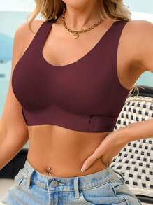 1 件女士无缝无衬垫优雅透气舒适交叉后背抹胸文胸 - 酒紅色 - 查看 8