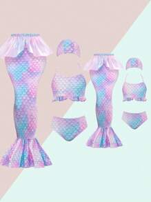 Tween Girl Cute Princess Mermaid Bikini Set - Multicolor - View 3