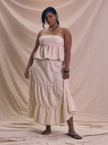 MUSERA Plus Size Spaghetti Strap Bandeau Peplum Top For Holiday, Elegant Spring Summer - Cream - View 5