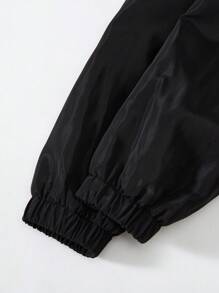 SHEIN 女童姐妹装设计，休闲百搭运动简约撞色滚边防风内衬收腰派克大衣，适合秋冬季节穿着，保暖防风，姐妹装，日常穿着，女童外套，春季外套 - 黑色 - 查看 5