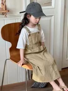 Dazy Kids Váy len denim cho bé gái, mùa thu, quần áo trở lại trường - Màu Khaki - Xem 3