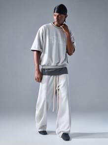 NEON BLANC 男式街头风格宽松长款图案印花羊毛运动裤 - 灰色 - 查看 7