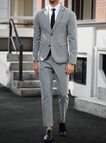 Manfinity Mode Men's Lapel Neck Long Sleeve Blazer And Pants Business Suit Set - Light Grey - View 7