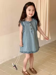 DAZY Young Girls Casual Denim Dress Vacation - Light Wash - View 7