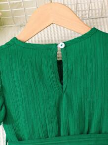 SHEIN Young Girl Comfortable Casual Ruffle Hem Dress With Waist Belt, Summer - Green - View 3