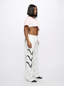 SUMWON WOMEN 露肩不对称毛边短款 T 恤超大舞蹈工作室休闲上衣夏季节日装 - 粉色 - 查看 7