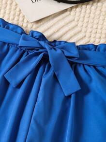 SHEIN Conjunto de 2 piezas de top de manga corta con estampado de corazón y pantalones para niñas preadolescentes - Azul - Ver 4
